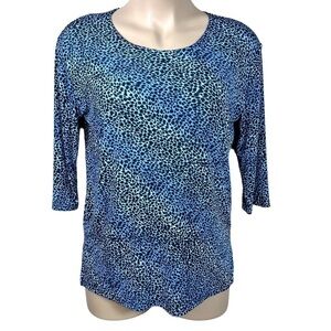 Large Vintage Blue Black Leopard Print 90s Stretch Top ICI Scoop Neckline